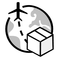 Global shipping icon with airplane, globe, and package – StressCrate international delivery