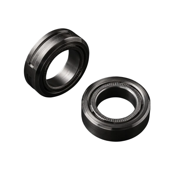 Two metal EDC fidget rings designed for rotational feedback worn on the hand.